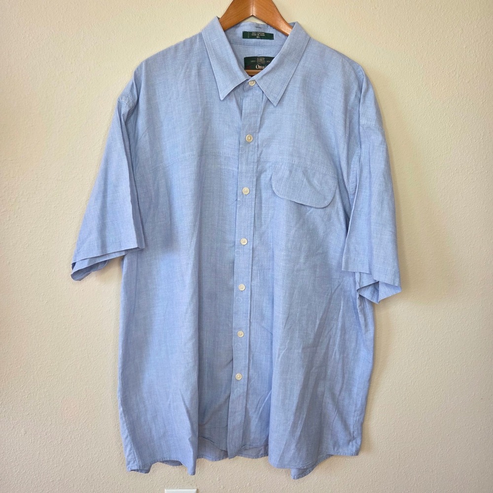 Vintage 90s Orvis Mens XXL Blue Cotton Short Sleeve Button Down Fishing Shirt